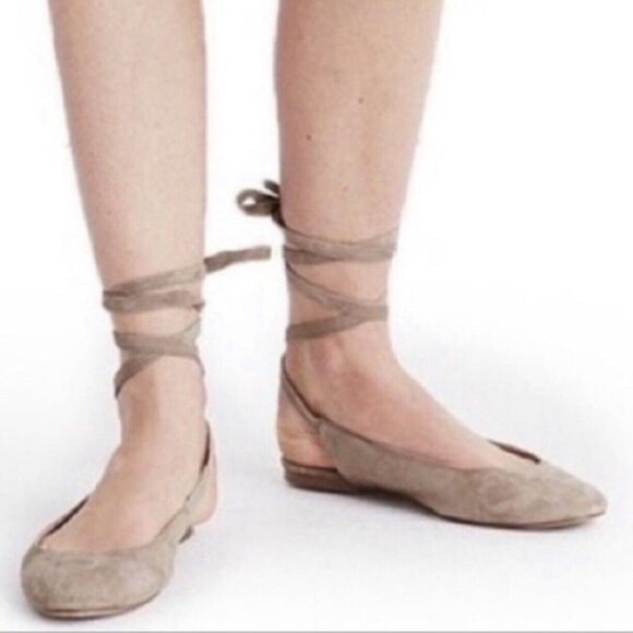 Madewell Women's Size 7.5 Ballet Flats Lace up Suede Open Back Gladiator Tan - Picture 1 of 7